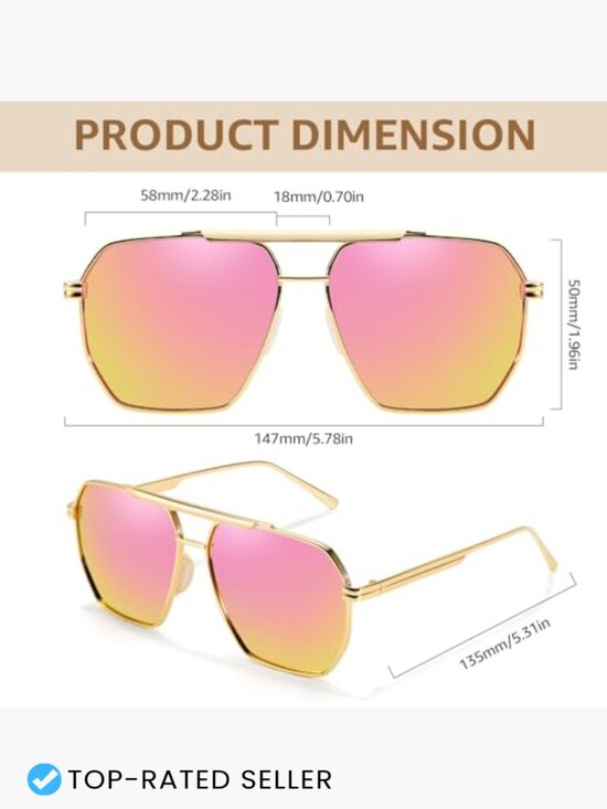 Oversized Aviator Sunglasses Square Metal Frame Polarized UV Protection main image 6